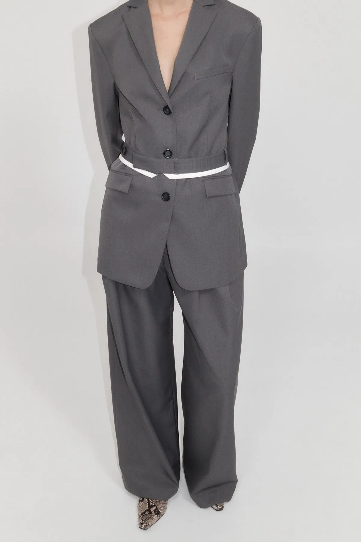 Homme Belted Blazer - Pewter Grey sold by St. Agni product image thumbnail 2
