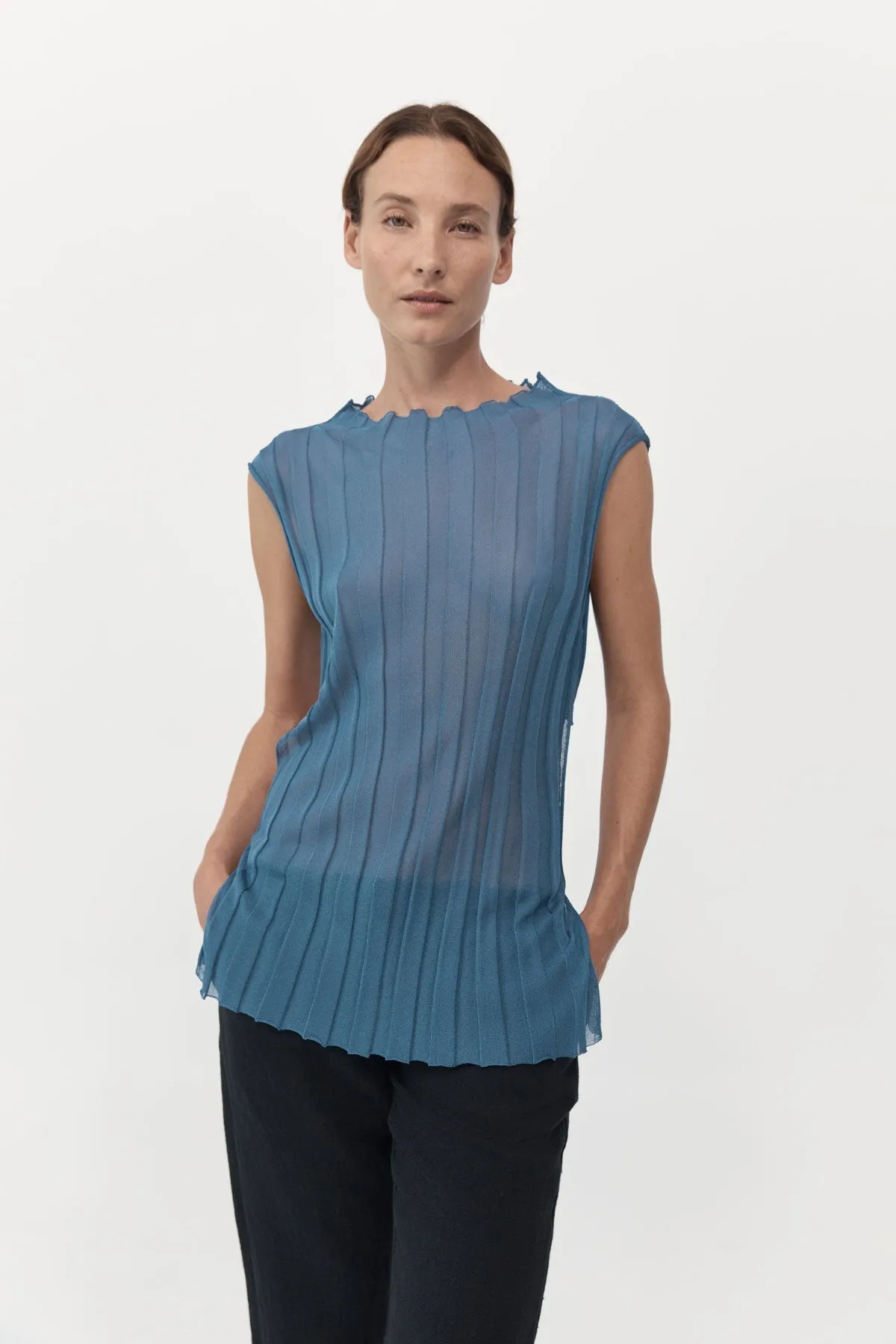 Fine Pleat Knit Top - Steel Blue sold by St. Agni