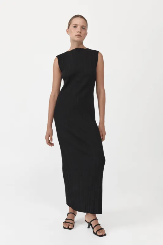 Vas Pleat Knit Dress - Black made by St. Agni