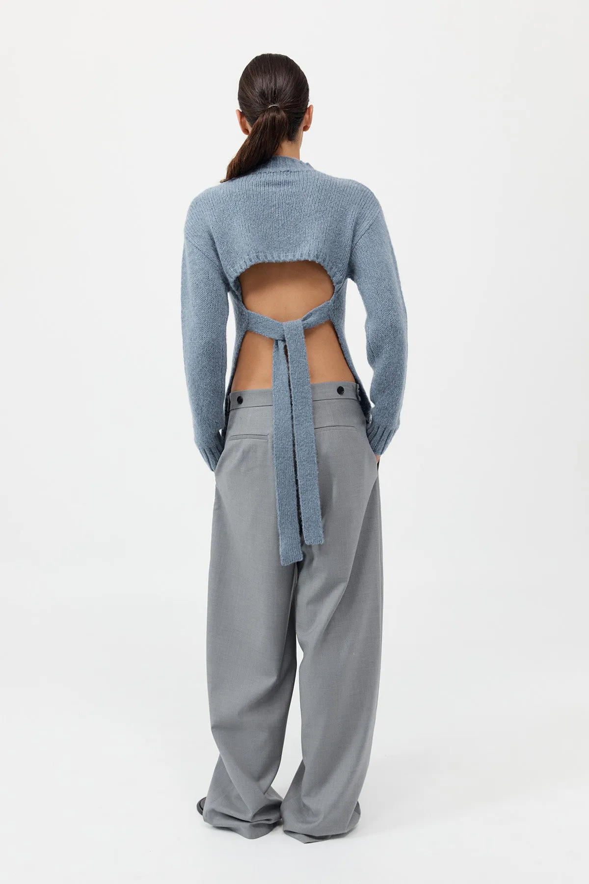 Wool Cashmere Blend Tie Back Jumper - Soft Blue sold by St. Agni
