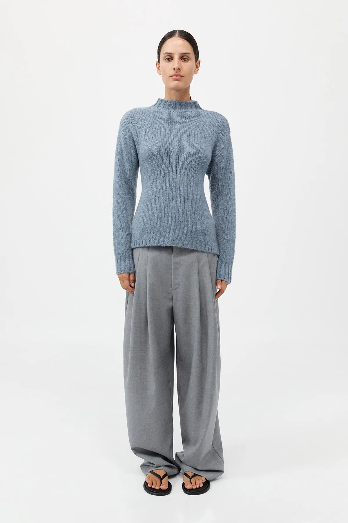 Wool Cashmere Blend Tie Back Jumper - Soft Blue sold by St. Agni product image thumbnail 4
