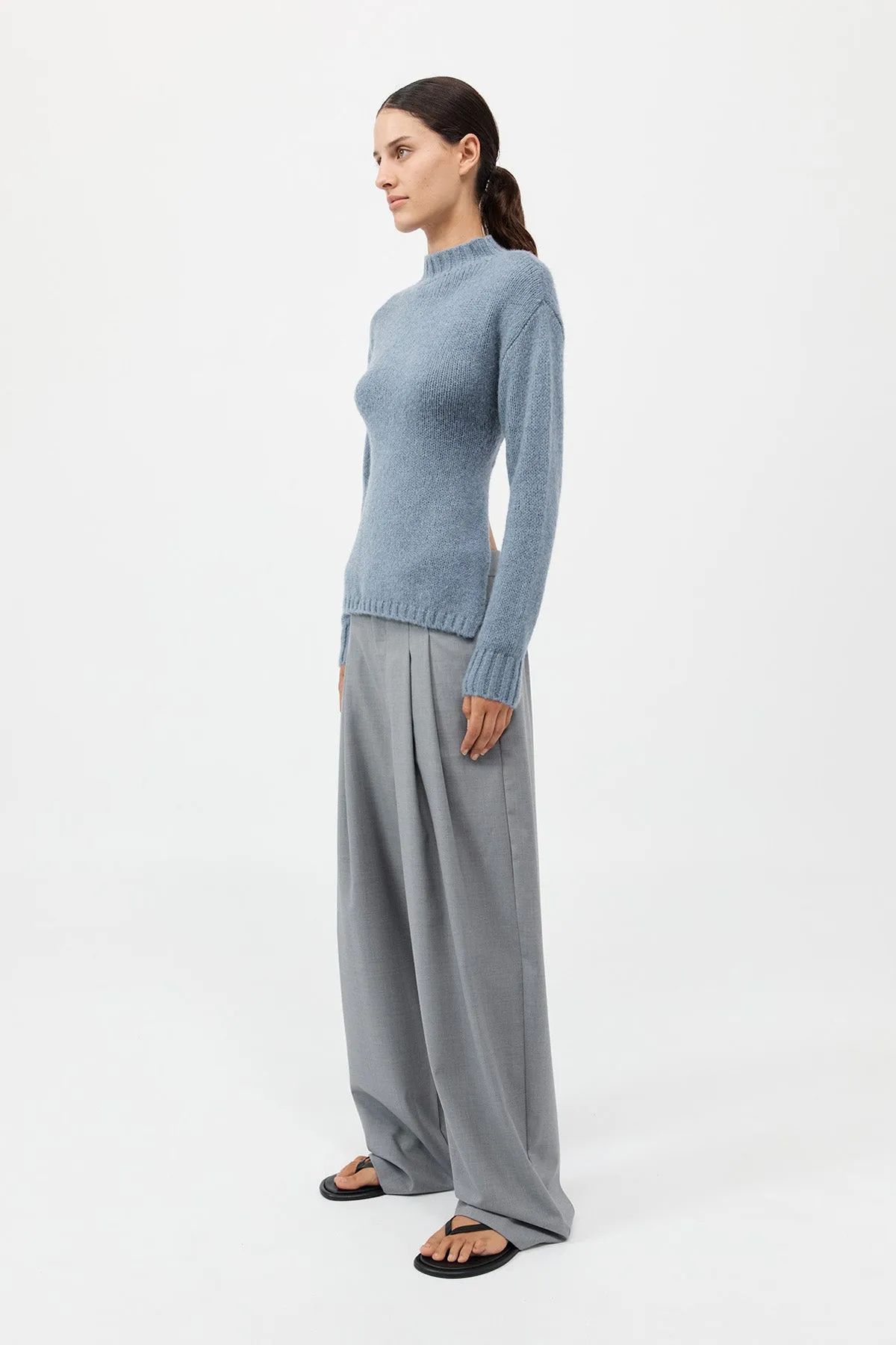 Wool Cashmere Blend Tie Back Jumper - Soft Blue sold by St. Agni product image thumbnail 5