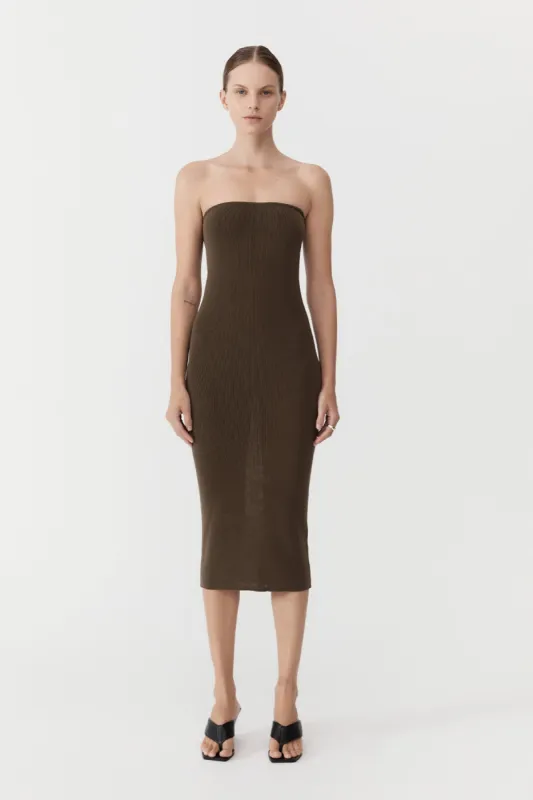 90s Strapless Knit Midi Dress - Kelp sold by St. Agni