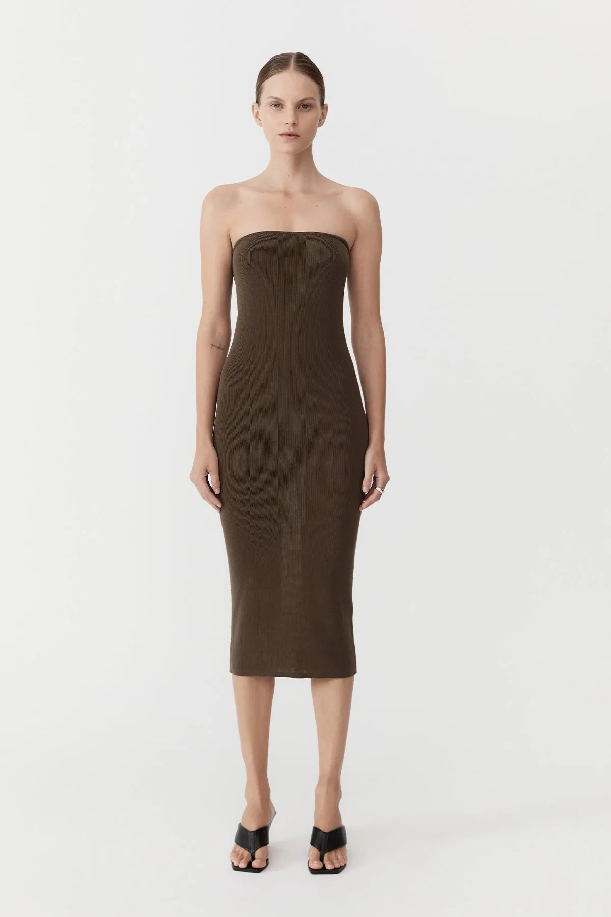 90s Strapless Knit Midi Dress - Kelp sold by St. Agni