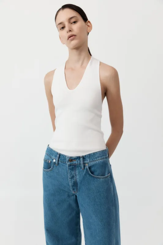 Plunge Neck Knit Top - White made by St. Agni