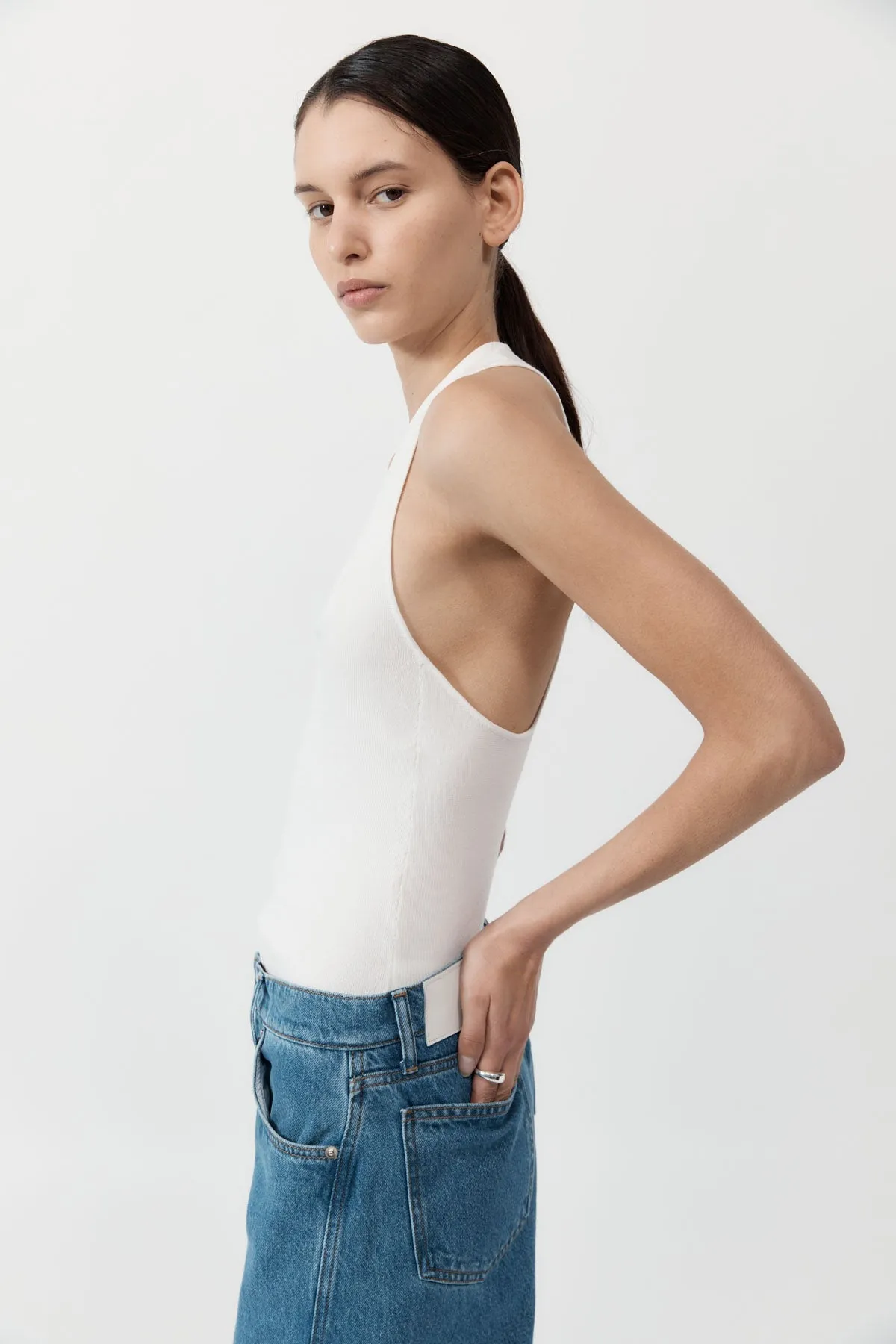 Plunge Neck Knit Top - White sold by St. Agni product image thumbnail 3