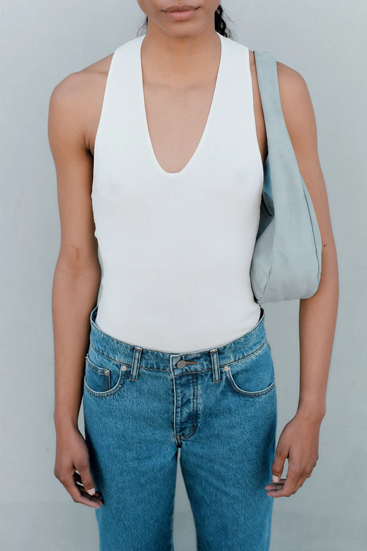 Plunge Neck Knit Top - White sold by St. Agni product image thumbnail 4