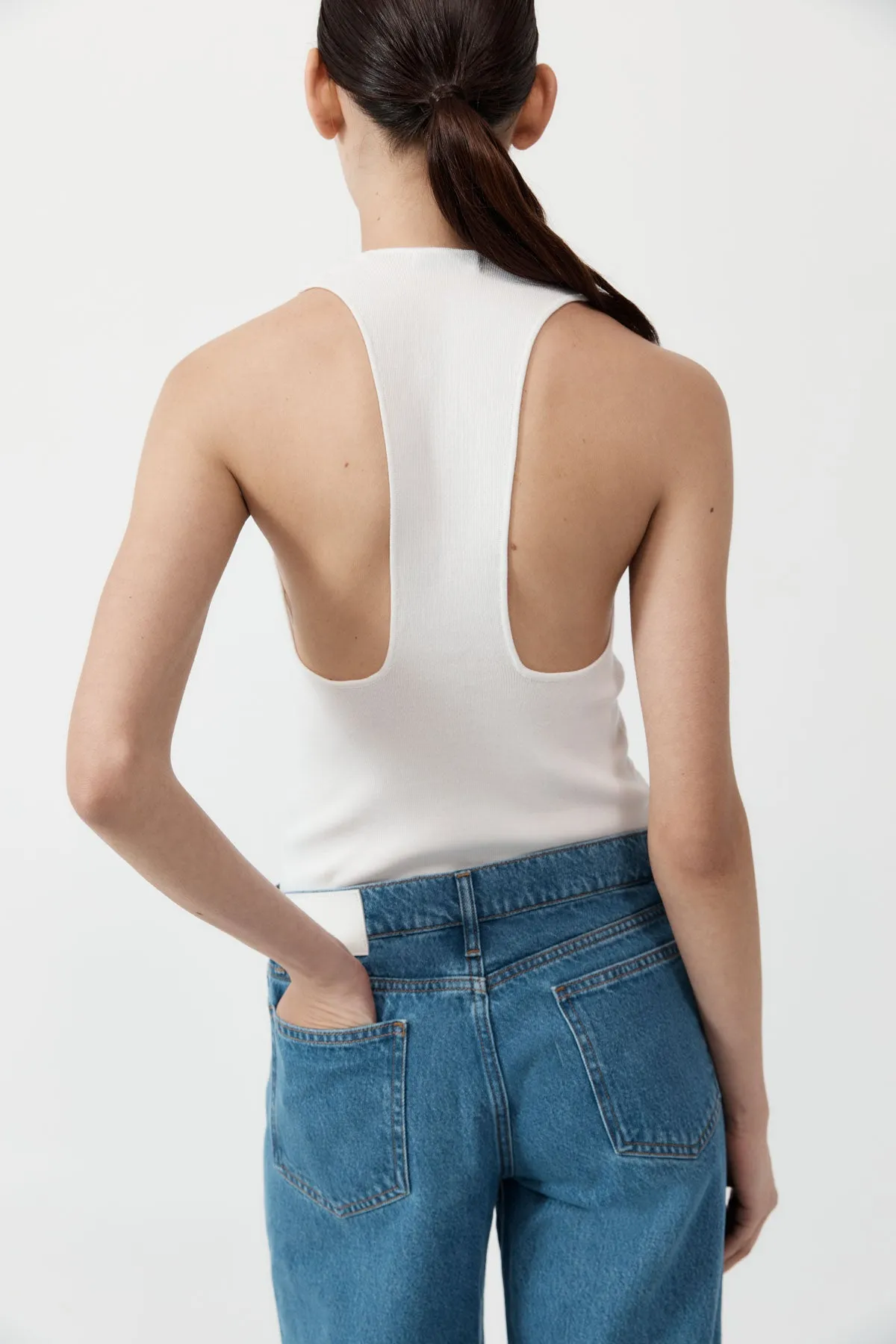 Plunge Neck Knit Top - White sold by St. Agni product image thumbnail 2