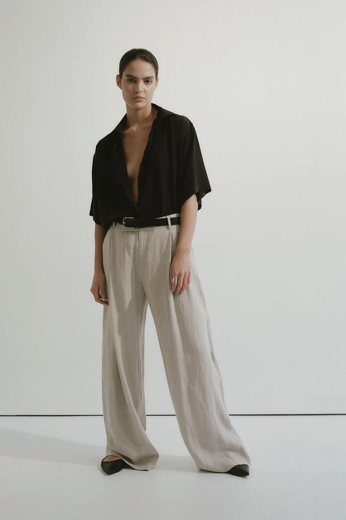 Linen Overlap Waist Trousers - Natural sold by St. Agni product image thumbnail 5