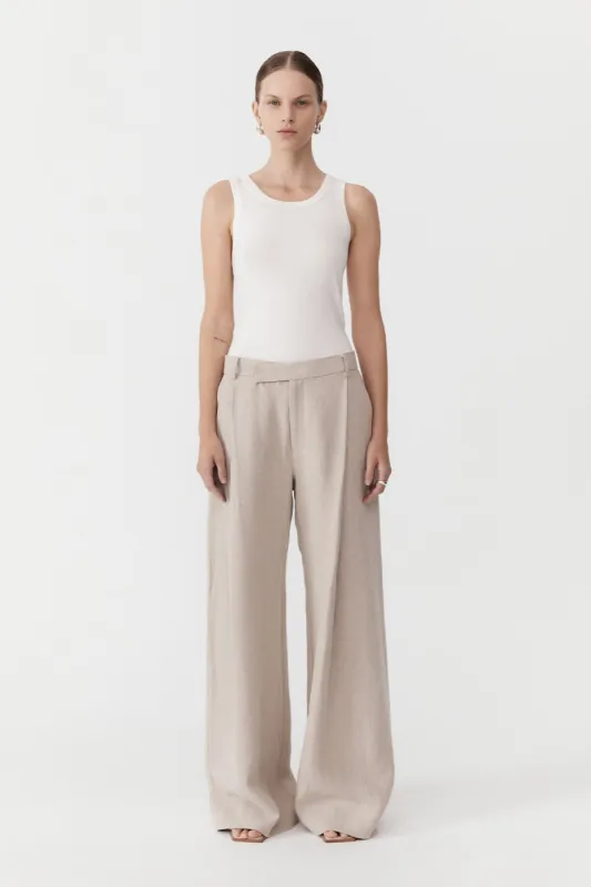 Linen Overlap Waist Trousers - Natural sold by St. Agni