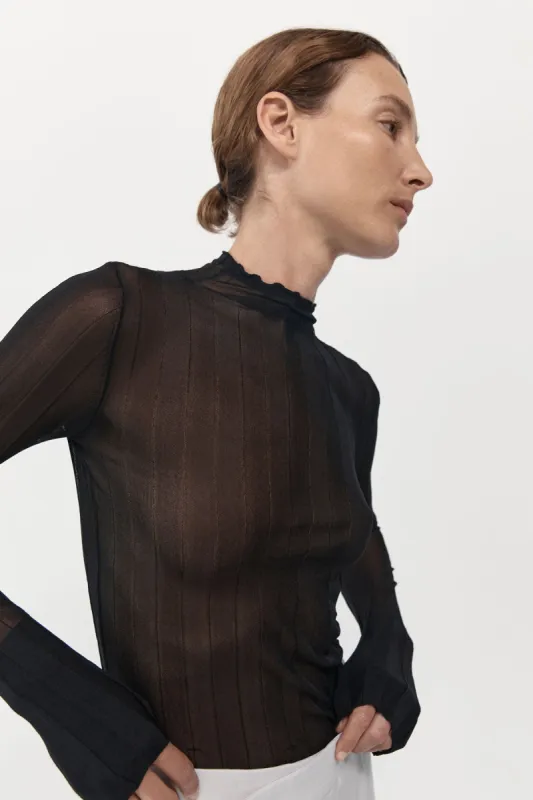 Fine Pleat Long Sleeve Top - Black sold by St. Agni