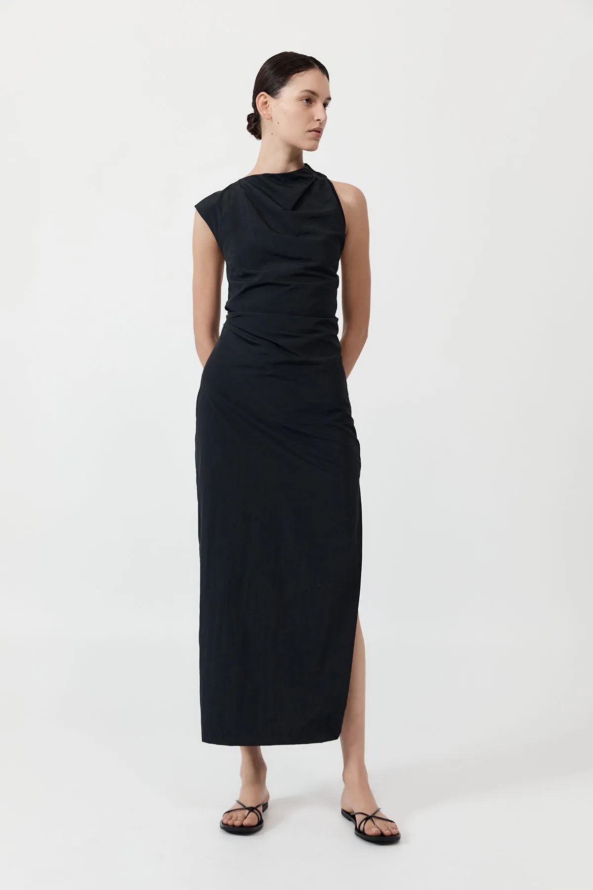 Asymm Tuck Dress - Black sold by St. Agni