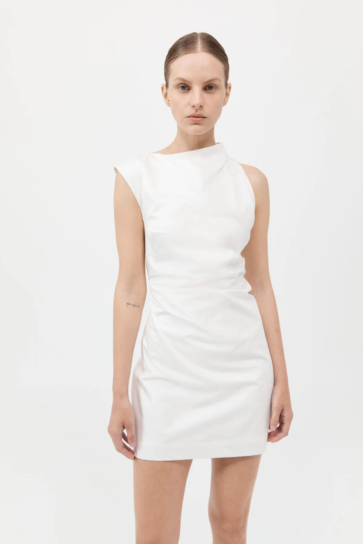 Asymmetric Tuck Mini Dress - White sold by St. Agni