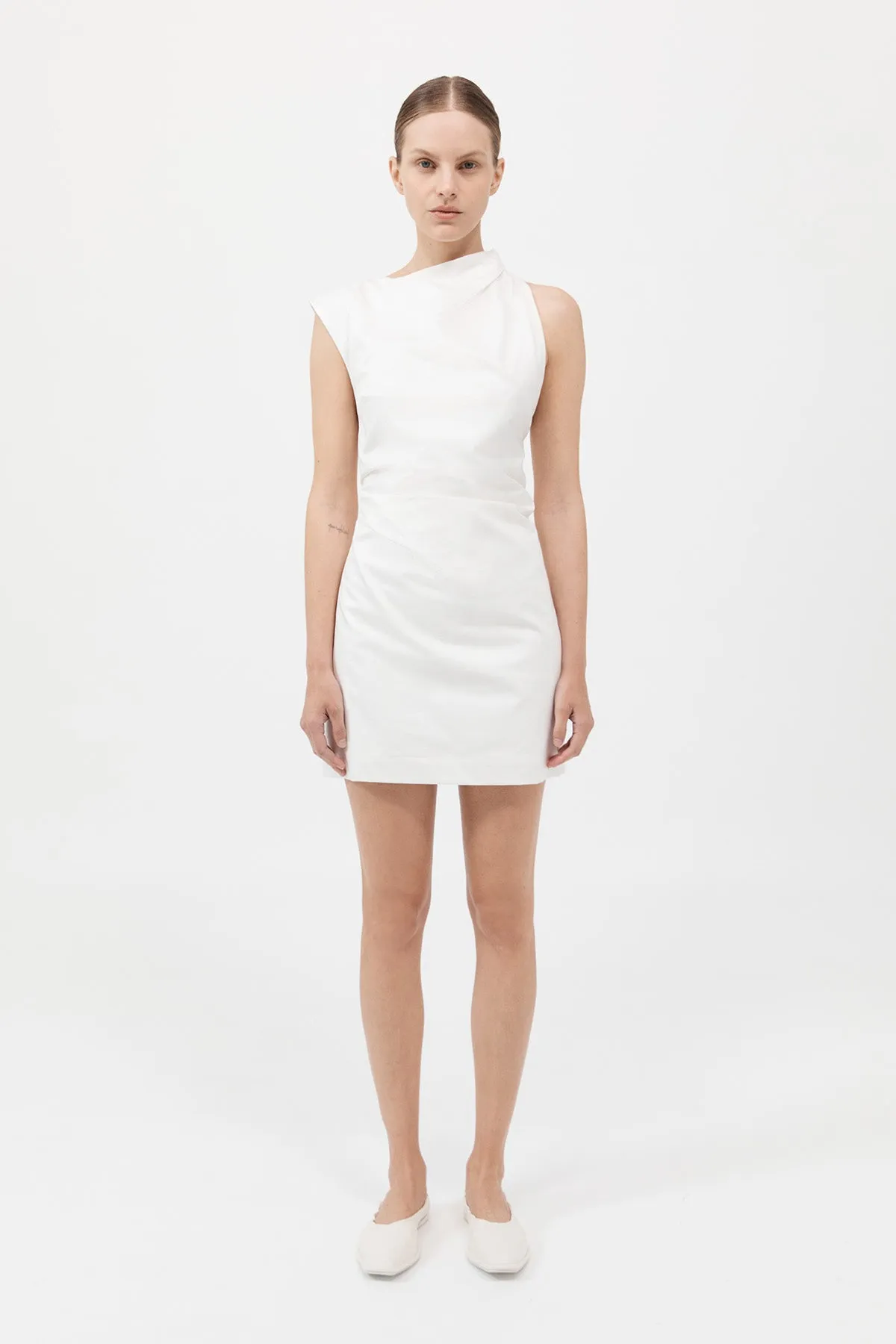 Asymmetric Tuck Mini Dress - White sold by St. Agni product image thumbnail 2