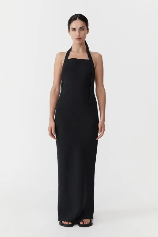 Linen Bias Maxi Dress - Black sold by St. Agni