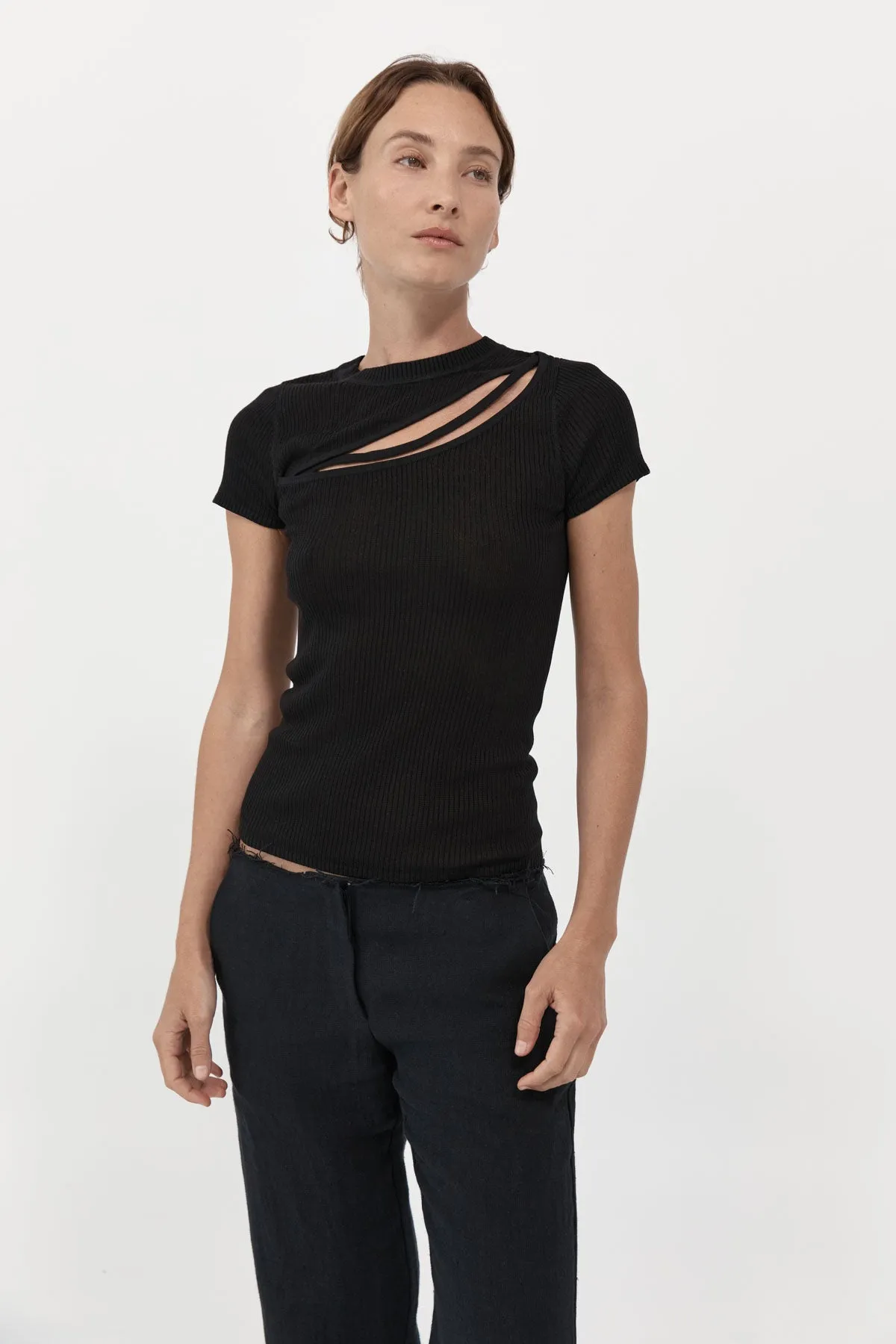 Cut Out Knit Tee - Black sold by St. Agni