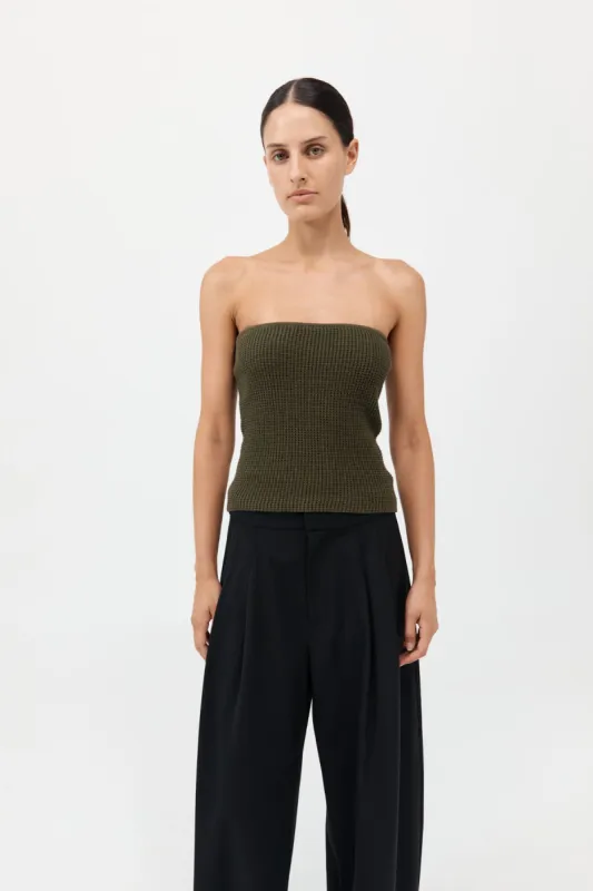 Textured Knit Strapless Top - Khaki made by St. Agni