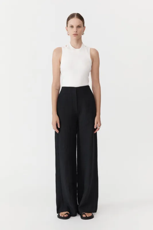 Linen Wide Leg Pants - Black sold by St. Agni