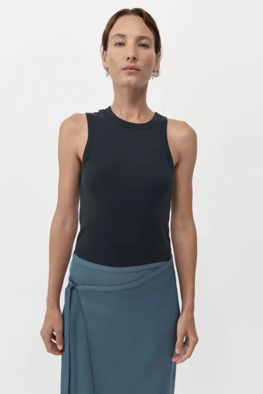 Organic Cotton Asymmetric Tank - Black sold by St. Agni