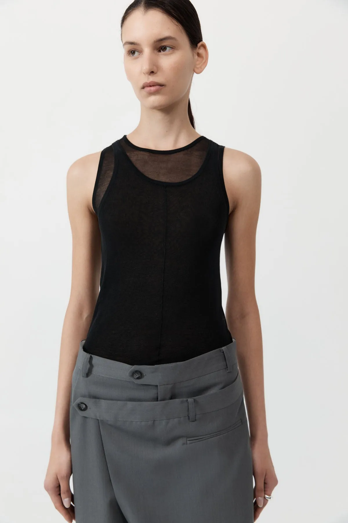 Semi Sheer Double Layer Tank - Black sold by St. Agni