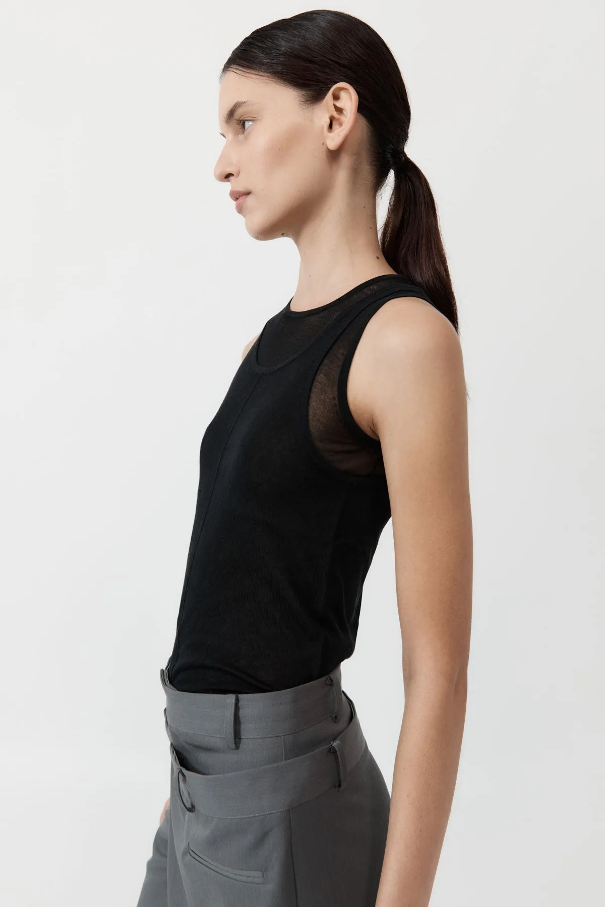 Semi Sheer Double Layer Tank - Black sold by St. Agni product image thumbnail 2
