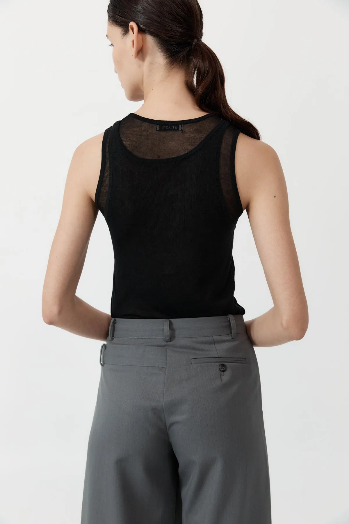 Semi Sheer Double Layer Tank - Black sold by St. Agni product image thumbnail 4