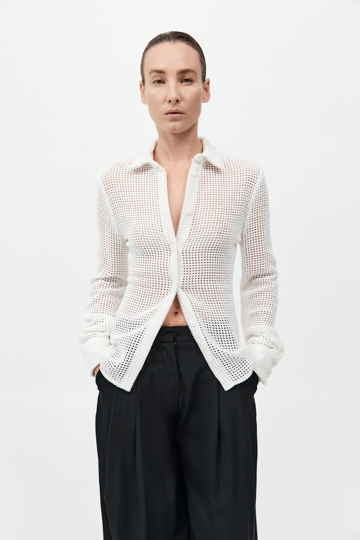 Fitted Cotton Grid Shirt - White sold by St. Agni