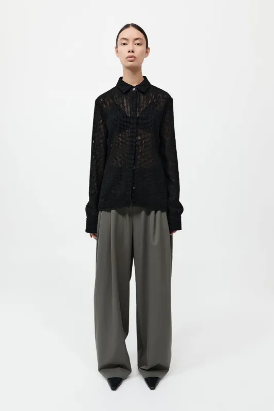 Fitted Cotton Grid Shirt - Black sold by St. Agni