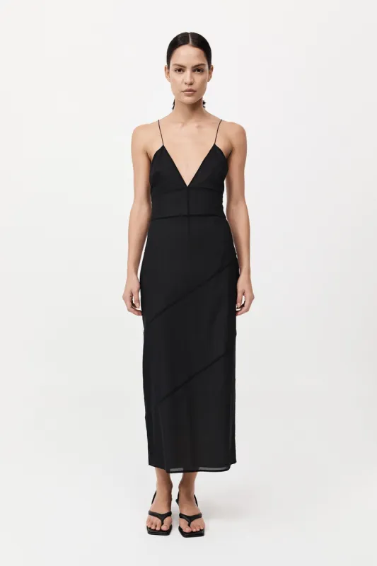 Silk Panelled Slip Dress - Black sold by St. Agni