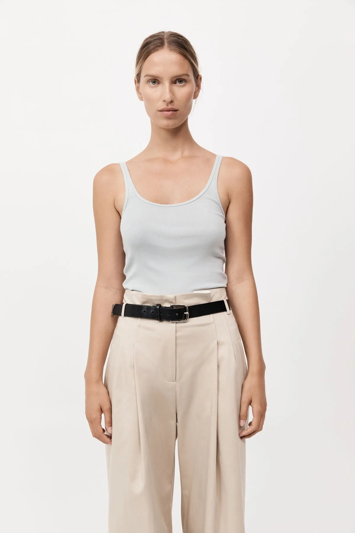 Organic Cotton Slim Scoop Tank - Silver sold by St. Agni