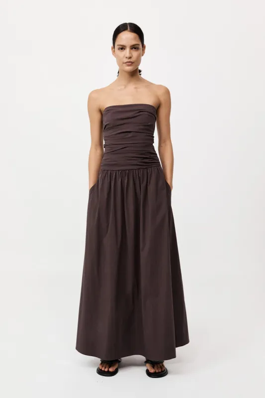 Gathered Strapless Tie Back Dress - Chocolate Plum sold by St. Agni