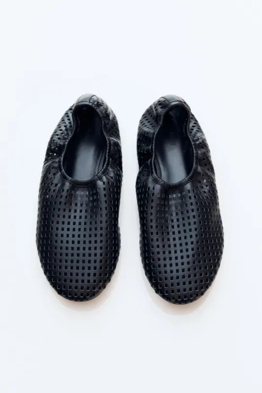 Perforated Ballet Flat - Black sold by St. Agni