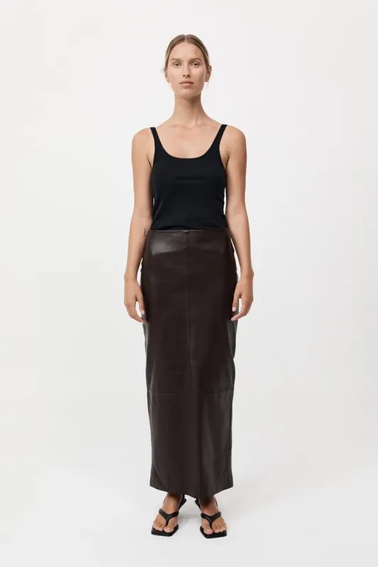 Leather Column Skirt - Chocolate sold by St. Agni
