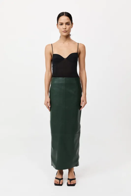 Leather Column Skirt - Deep Green sold by St. Agni