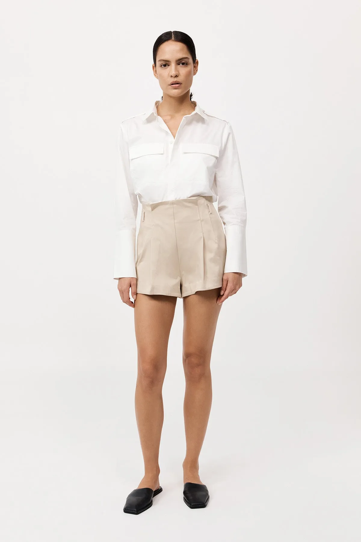 Cotton Paperbag Waist Shorts - Champagne sold by St. Agni