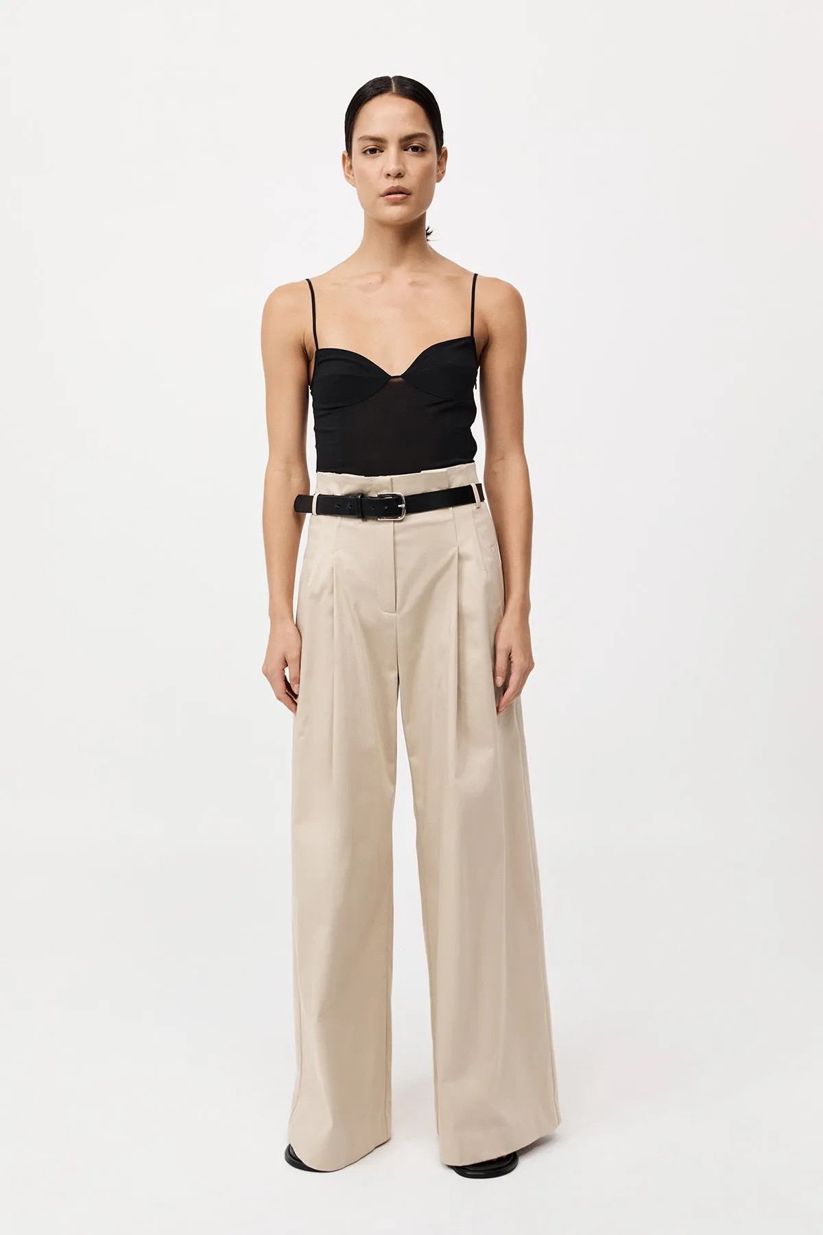 Cotton Paperbag Waist Trousers - Champagne sold by St. Agni