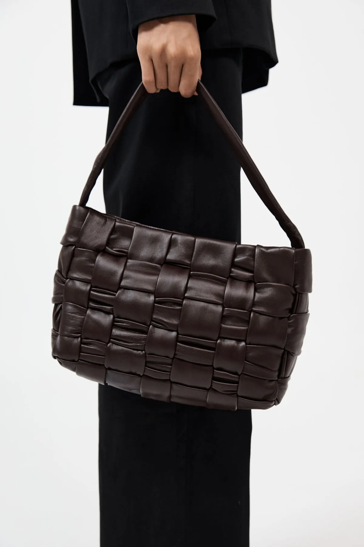 Textured Mini Woven Tote - Chocolate sold by St. Agni