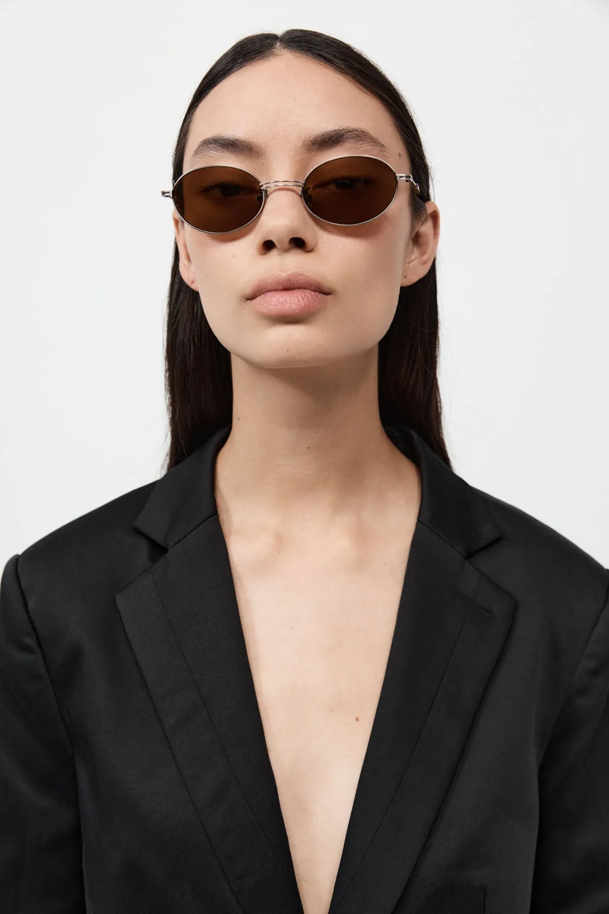 Fine Metal Oval Sunglasses - Chrome/Brown sold by St. Agni