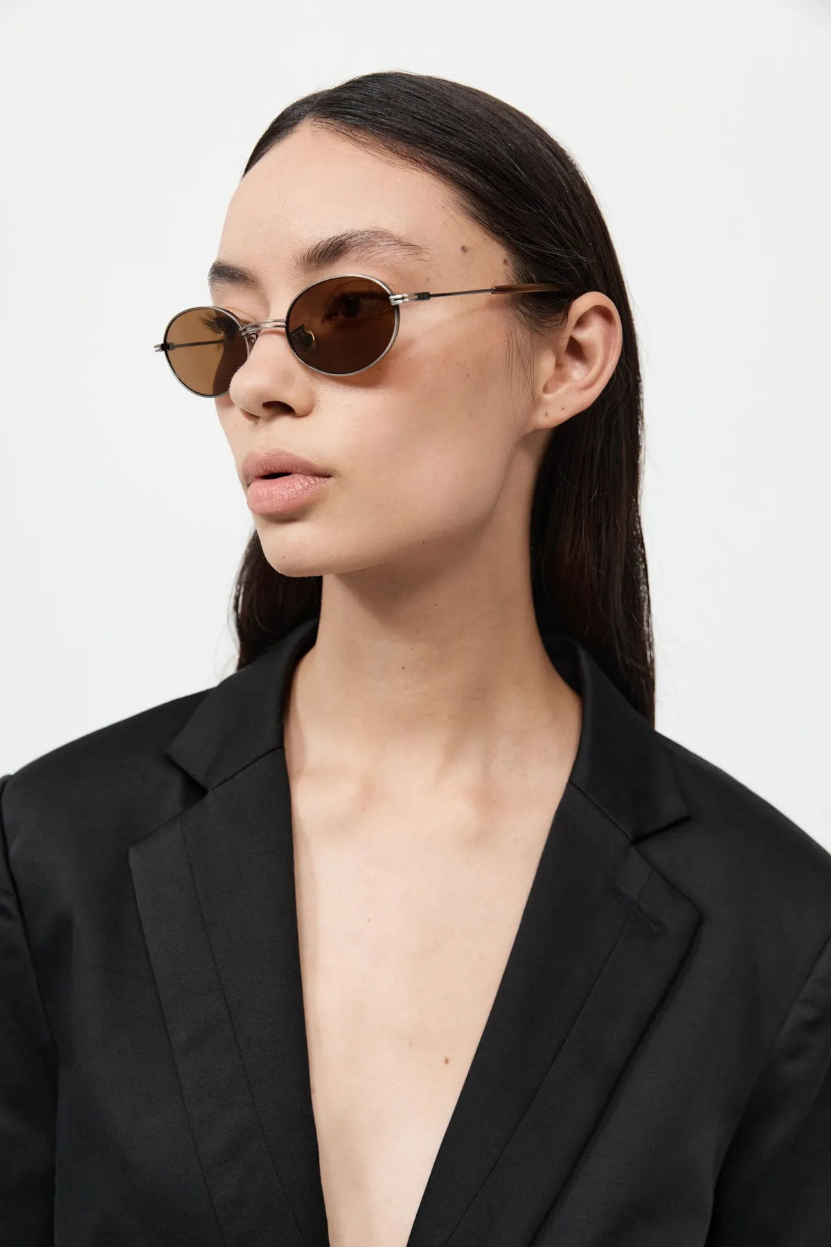 Fine Metal Oval Sunglasses - Chrome/Brown sold by St. Agni product image thumbnail 2