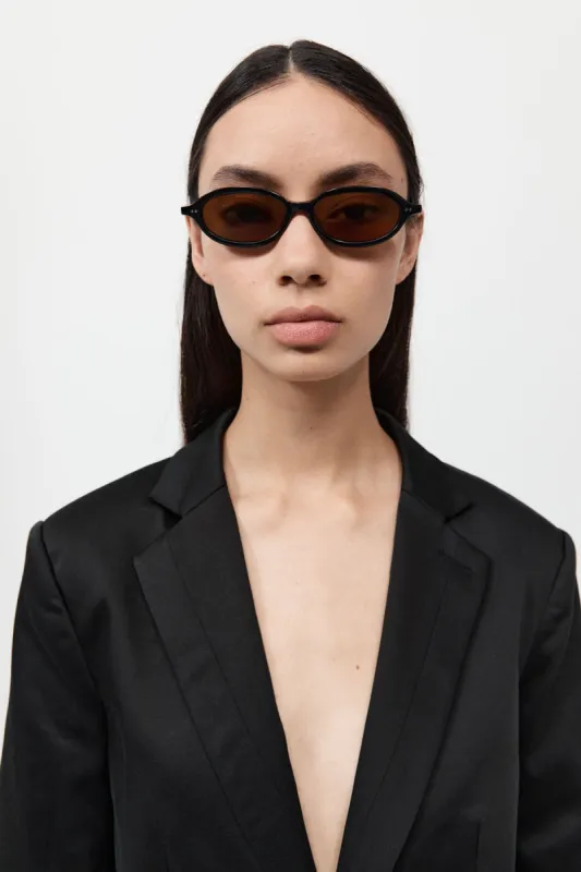 90s Slim Oval Sunglasses - Black/Brown sold by St. Agni