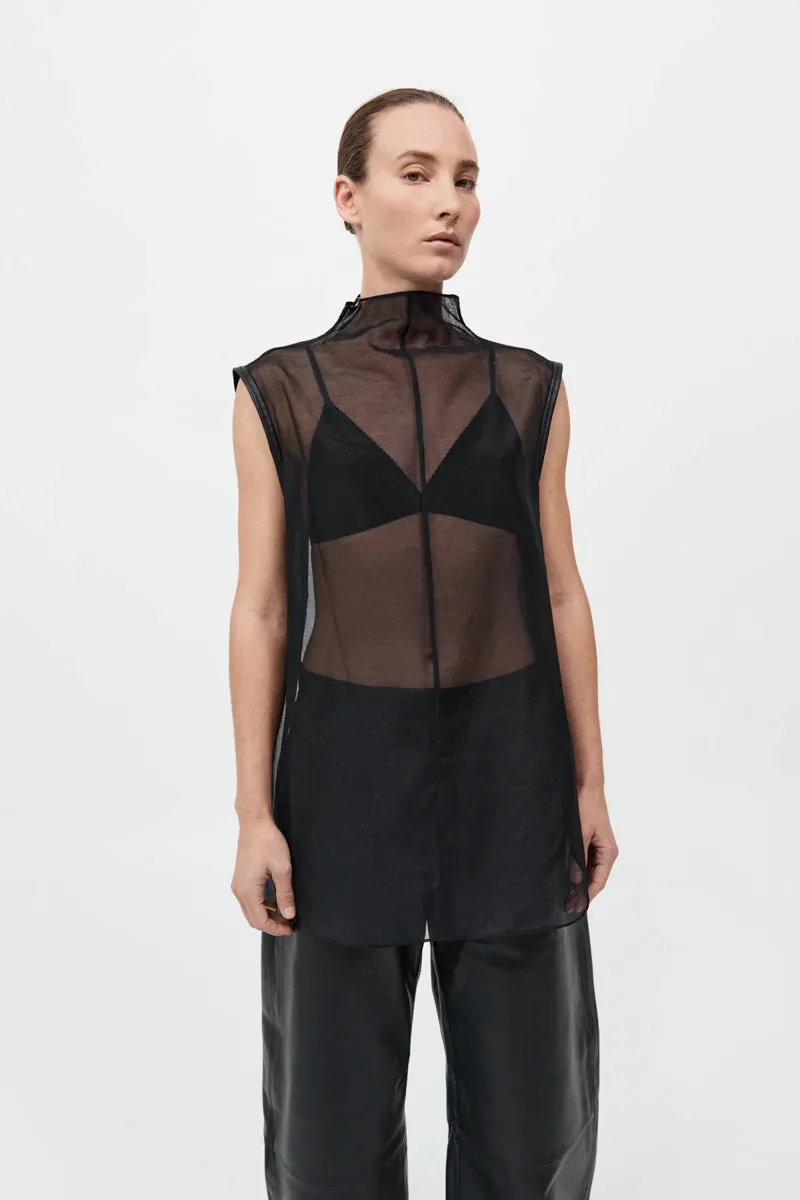 Sheer Silk Leather Trim Top - Black sold by St. Agni product image thumbnail 3