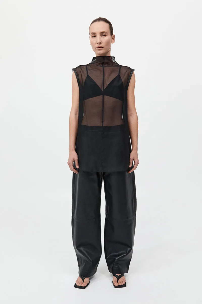 Sheer Silk Leather Trim Top - Black sold by St. Agni product image thumbnail 2