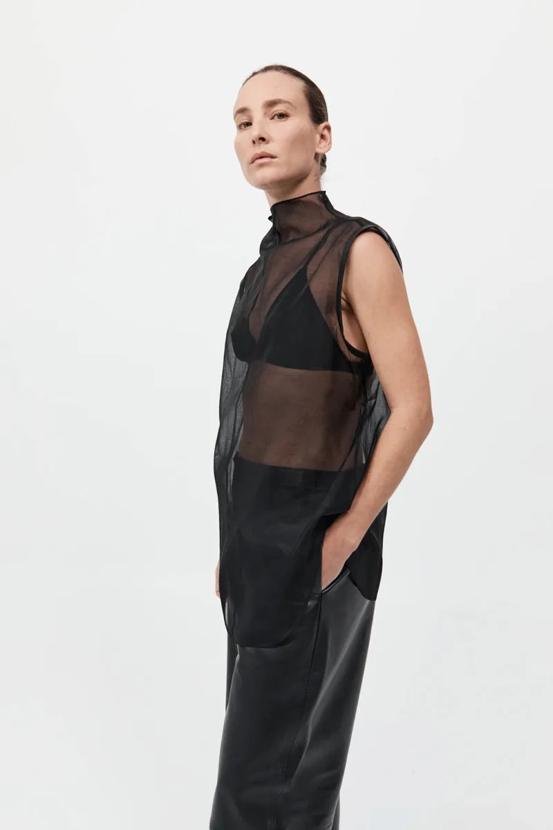 Sheer Silk Leather Trim Top - Black sold by St. Agni product image thumbnail 4