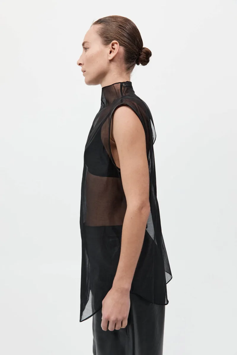 Sheer Silk Leather Trim Top - Black sold by St. Agni product image thumbnail 5