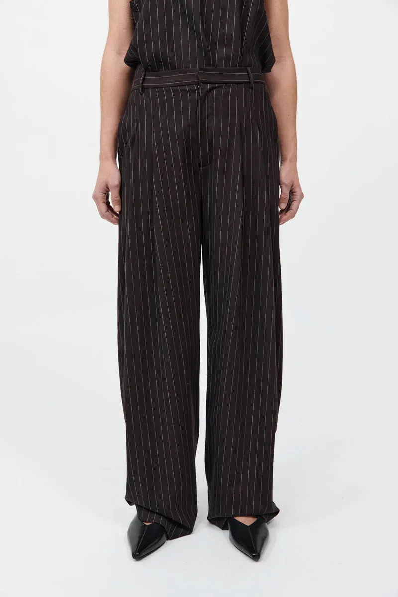 Wool Pinstripe Tapered Pants - Mahogany Stripe sold by St. Agni product image thumbnail 2