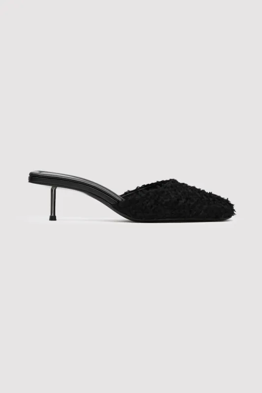 Feathered Square Toe Heel - Black sold by St. Agni