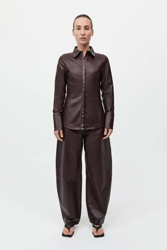 Leather Panelled Shirt - Bordeaux made by St. Agni