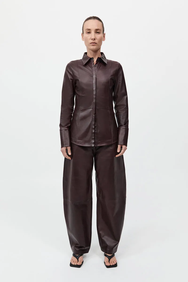 Leather Panelled Shirt - Bordeaux sold by St. Agni