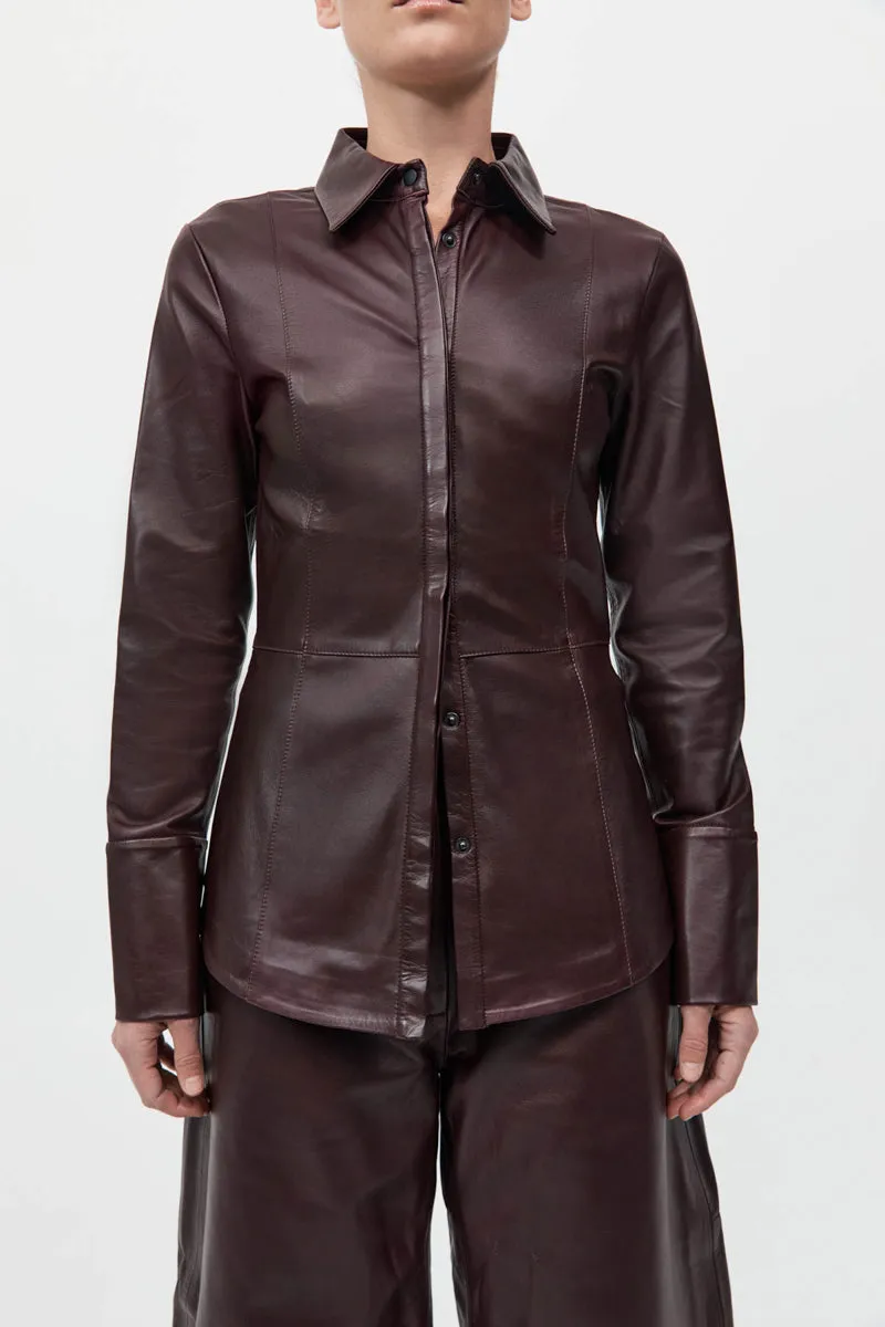 Leather Panelled Shirt - Bordeaux sold by St. Agni product image thumbnail 3