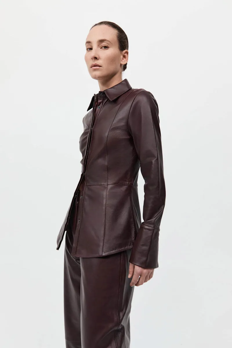 Leather Panelled Shirt - Bordeaux sold by St. Agni product image thumbnail 2